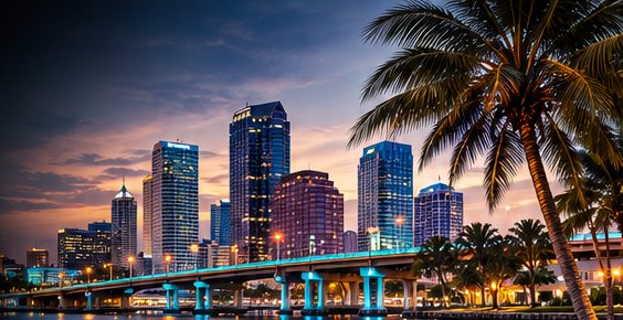 Horizonte de Tampa Bay al atardecer